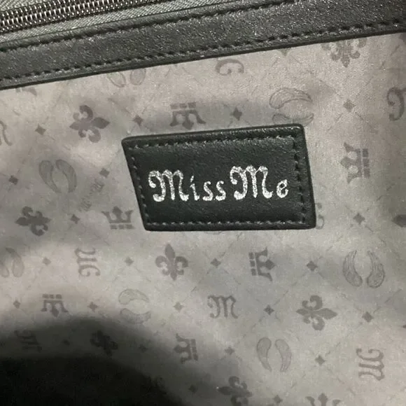 Miss Me Heather Ikat Embroidered Sequin Studded Black Faux Leather Backpack - Picture 8 of 12